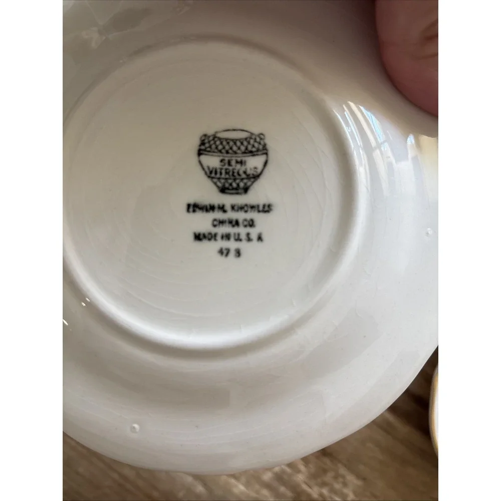 Lot Of 10 Edwin M Knowles China Co Semi Vitreous Saucer Pink Gold Trim Rose MINT